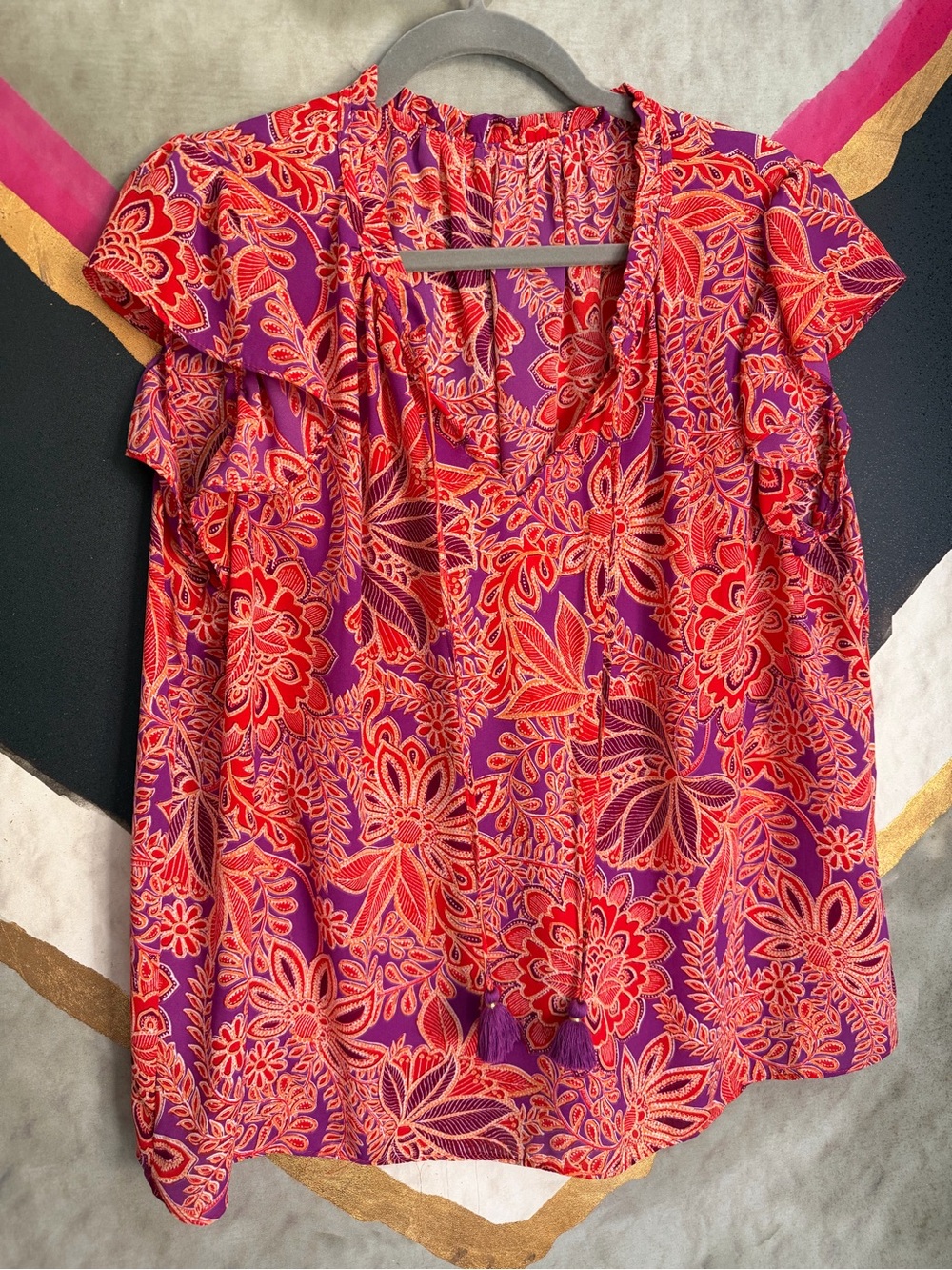 Orange and purple floral top